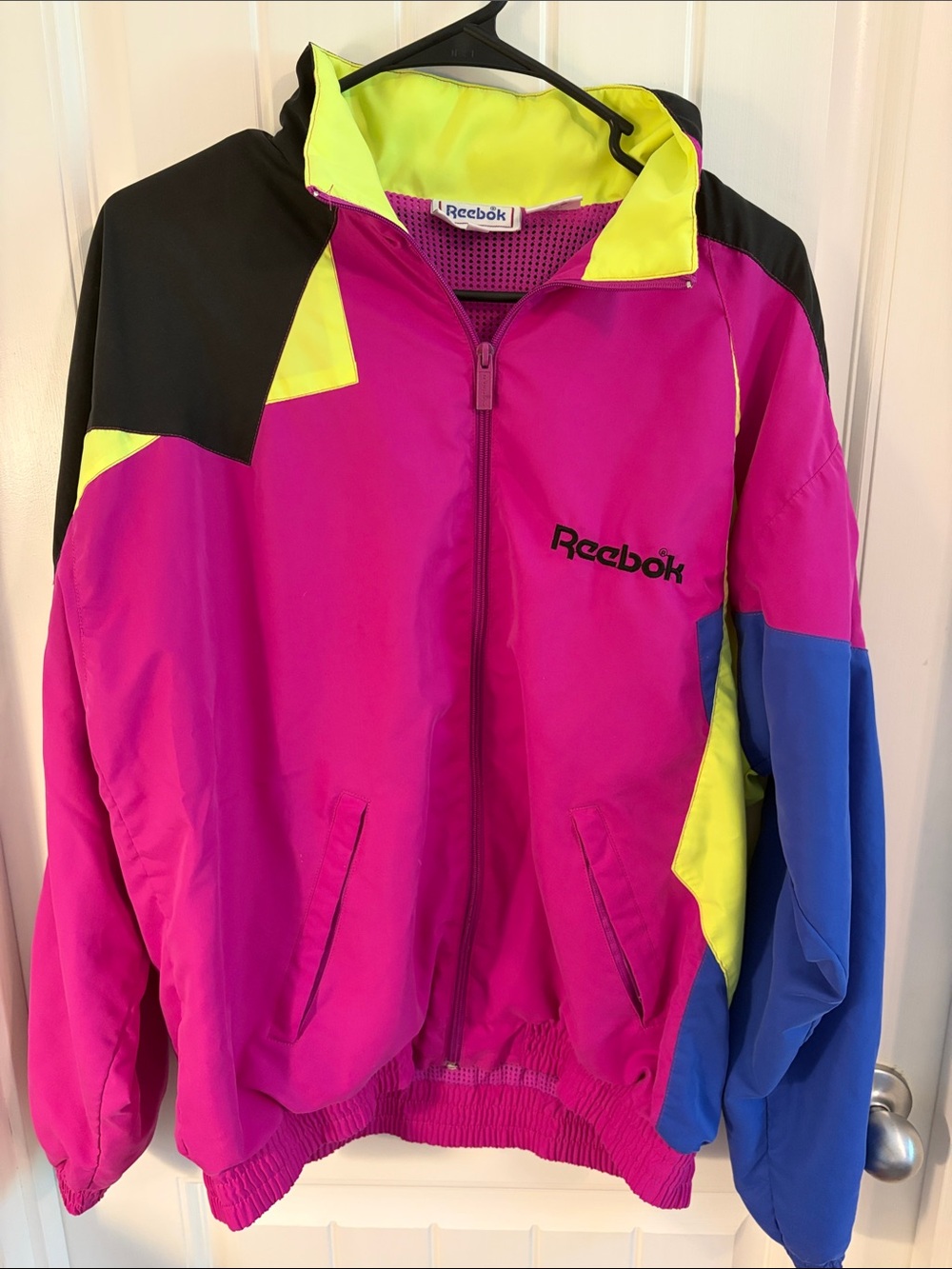 Vintage Reebok Bright Magenta Colorblock neon Windbreaker jacket size Large